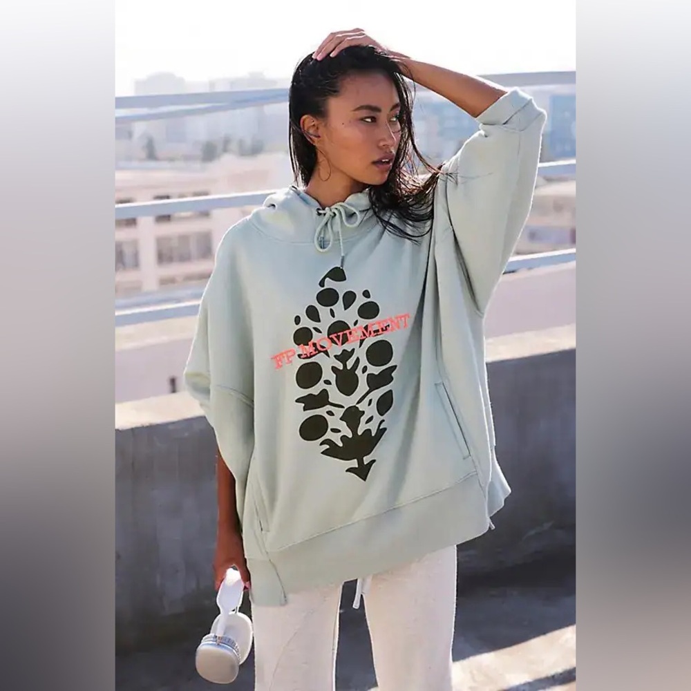 New Free People FP Movement Seagrass Combo Logo Icon Hoodie Sweatshirt sz XS